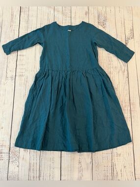 Len Ok 100% Linen Dress Women's XS Blue Lagenlook Coastal Vacation Breathable